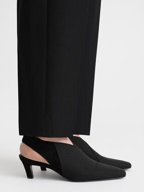NWT TOTEME The Mid-Heel Black Elastic Suede Trim Square Toe Slingback Pumps 37